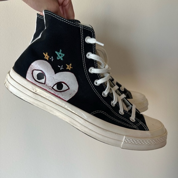 Custom Converse X Play Comme Des Garçon Chuck 70 Black Color Men’s Size 12 - Picture 4 of 7